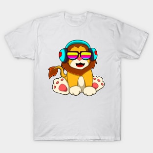 Lion at Music with Headphone & Glasses T-Shirt